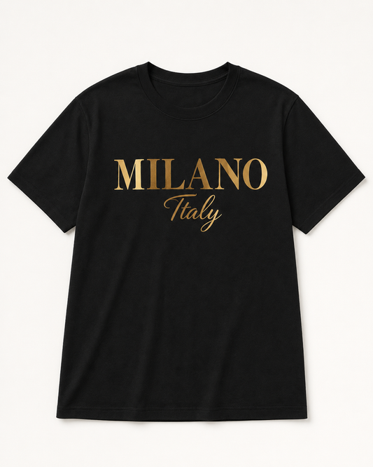 SHEIN Unisex Black Milano Italy Graphic T-Shirt