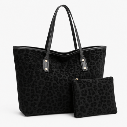 SHEIN Women’s Black Leopard Print Tote Bag – Large Shoulder Bag With Pouch, SHEIN Fast Delivery in 5 Days