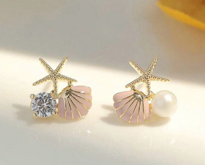 SHEIN Shell Starfish Earrings – Beach Style Pearl & Crystal Drop Earrings, Fast Delivery in 5 Days