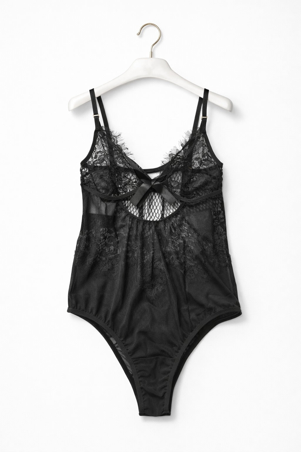 Elegant Black Lace Teddy Bodysuit – Sheer Mesh Lingerie One Piece for Women