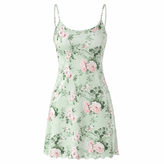 Mint Green Floral Spaghetti Strap Mini Dress