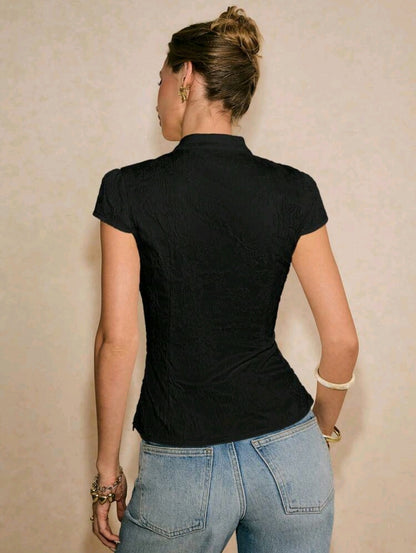 SHEIN Fast Delivery Black Chinese Knot Fitted Top