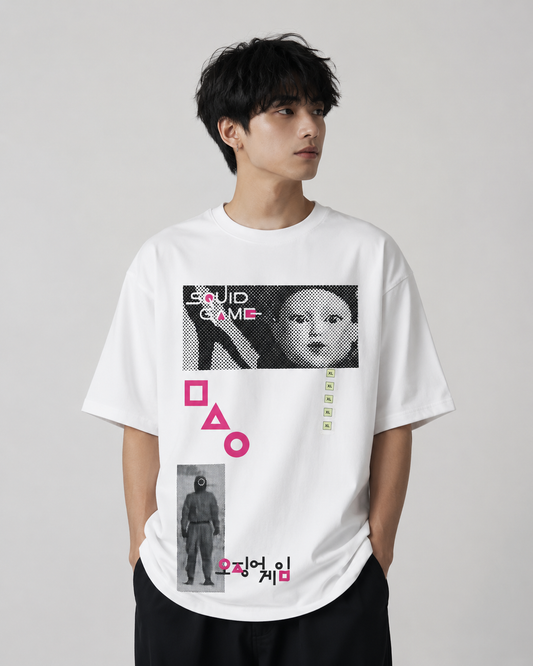 Men’s White Game Graphic Cotton T-Shirt, Short Sleeve Casual Printed Top