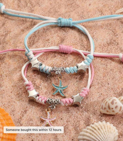 Starfish Rope Bracelet Set – Pink & Blue Beach Bracelets, SHEIN Fast Delivery in 5 Days