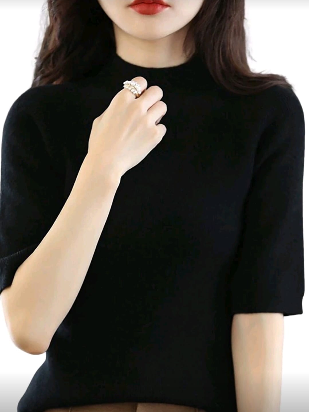 Black High Neck Short Sleeve Top â€“ Women Elegant Basic Blouse
