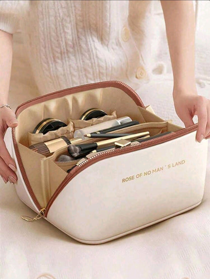 Large Capacity Double Layer Makeup Organizer Bag – Waterproof PU Leather Cosmetic & Travel Storage Case