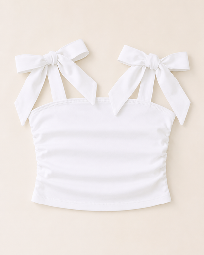 SHEIN Women White Bow Tie Strap Crop Cami Top