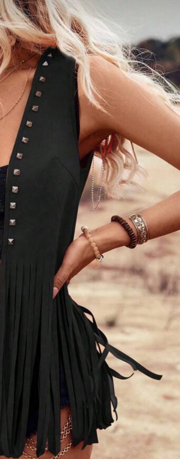 Women’s Fringe Suede Vest – Sleeveless Open Front Western Style Tassel Cardigan – Boho Festival Layering Piece