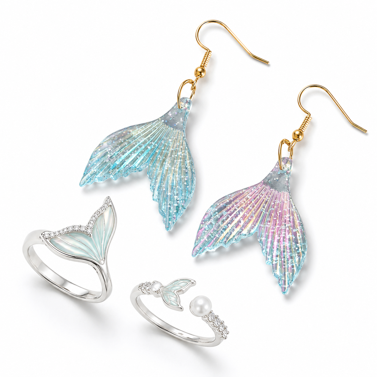 Mermaid Tail Jewelry Set – Earrings & Rings, SHEIN Fast Delivery in 5 Days