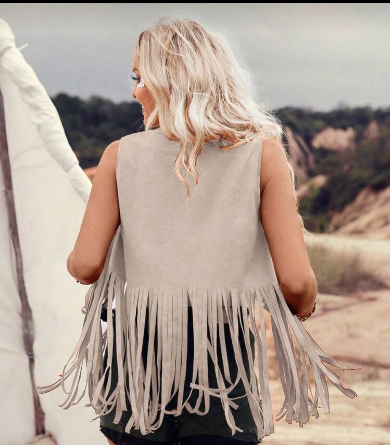 Women’s Fringe Suede Vest – Sleeveless Open Front Western Style Tassel Cardigan – Boho Festival Layering Piece