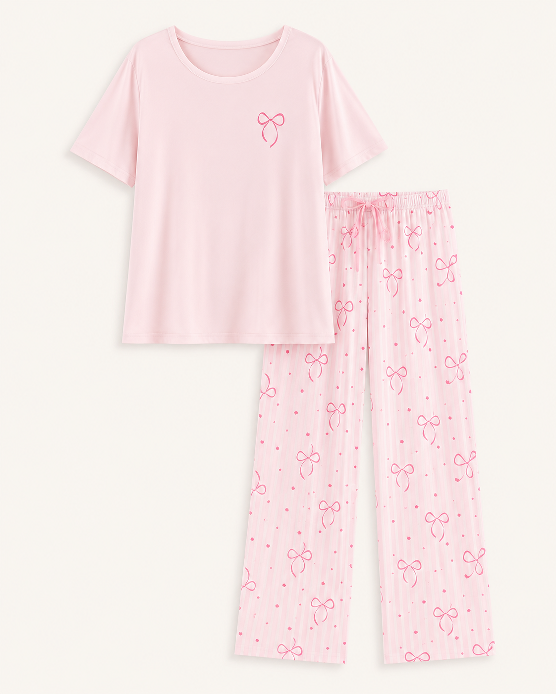 Women’s Pink Bow Print Pajama Set – SHEIN Fast Delivery in 5 Days