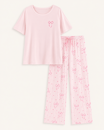 Women’s Pink Bow Print Pajama Set – SHEIN Fast Delivery in 5 Days