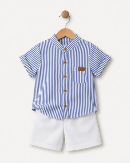 Boys Striped Button Shirt and White Shorts Set – SHEIN Fast Delivery in 5 Days