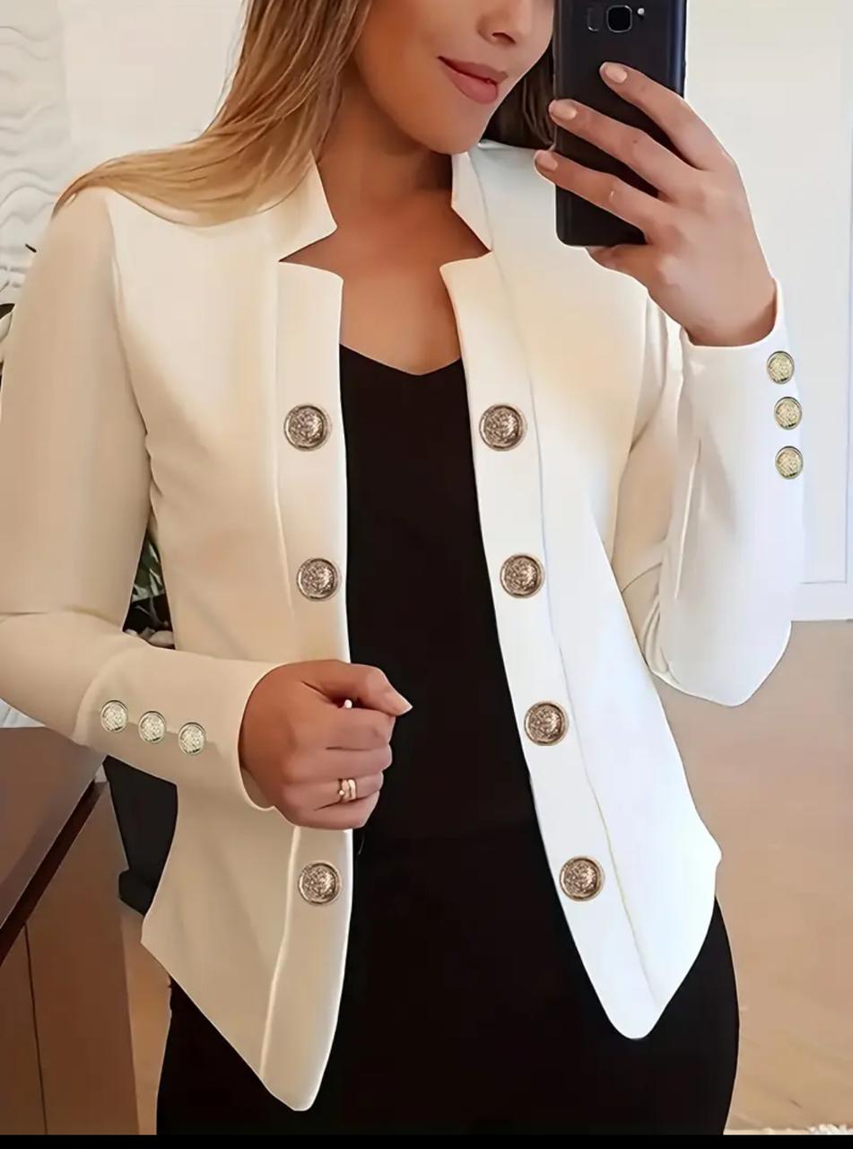 Women Elegant Button Blazer – Slim Fit Casual Formal Jacket – Beige Chic Blazer