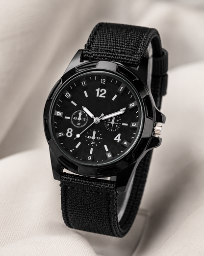 Men’s Black Fabric Strap Military Style Watch – Casual Sport Analog Wrist Watch