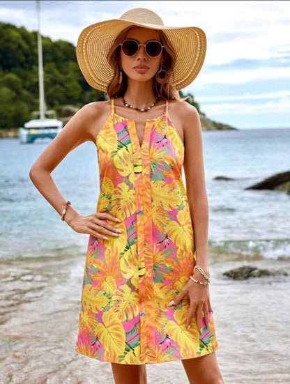 SHEIN Fast Delivery Tropical Print Sleeveless Beach Dress
