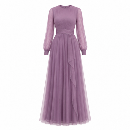 SHEIN Modest Lavender Pleated Maxi Dress – Long Sleeve Elegant Evening Dress, SHEIN Fast Delivery in 5 Days