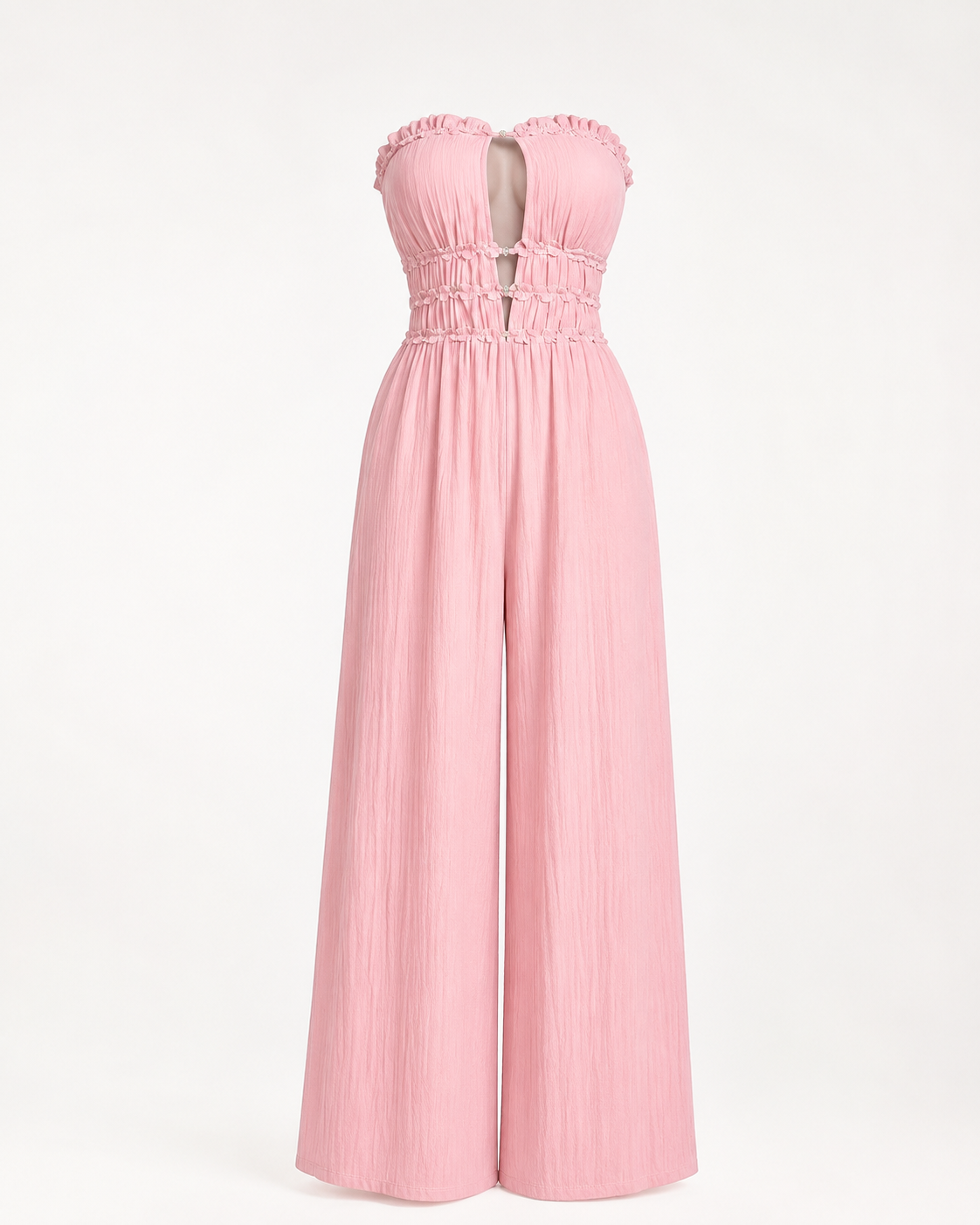 SHEIN Women Pink Strapless Cut Out Wide Leg Jumpsuit