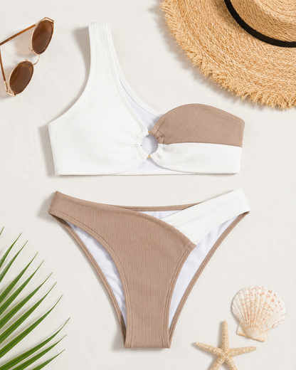 Women’s Beige and White One Shoulder Bikini Set – SHEIN Fast Delivery in 5 Days
