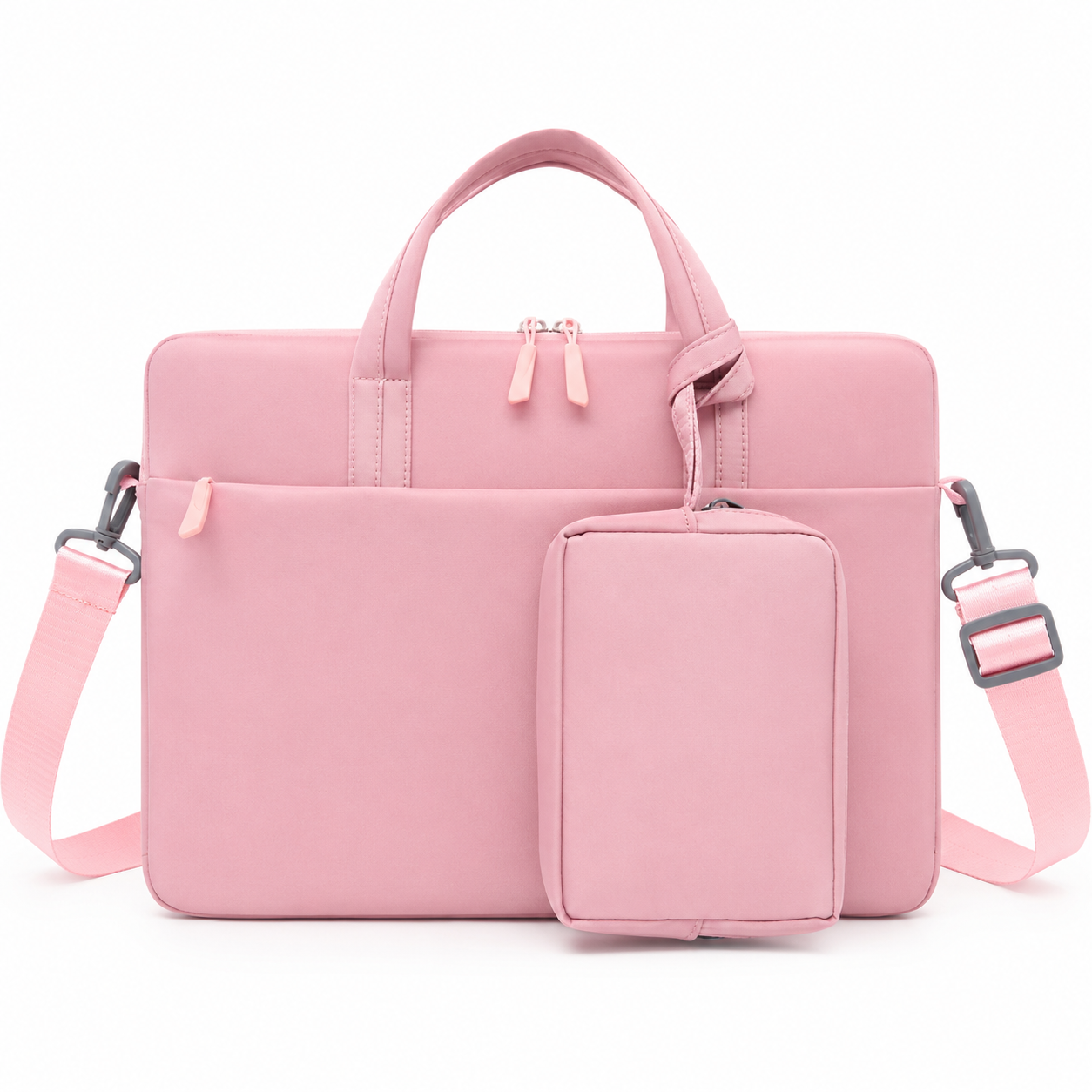 Pink Laptop Bag Set with Storage Pouch and Shoulder Strap, Computer Handbag