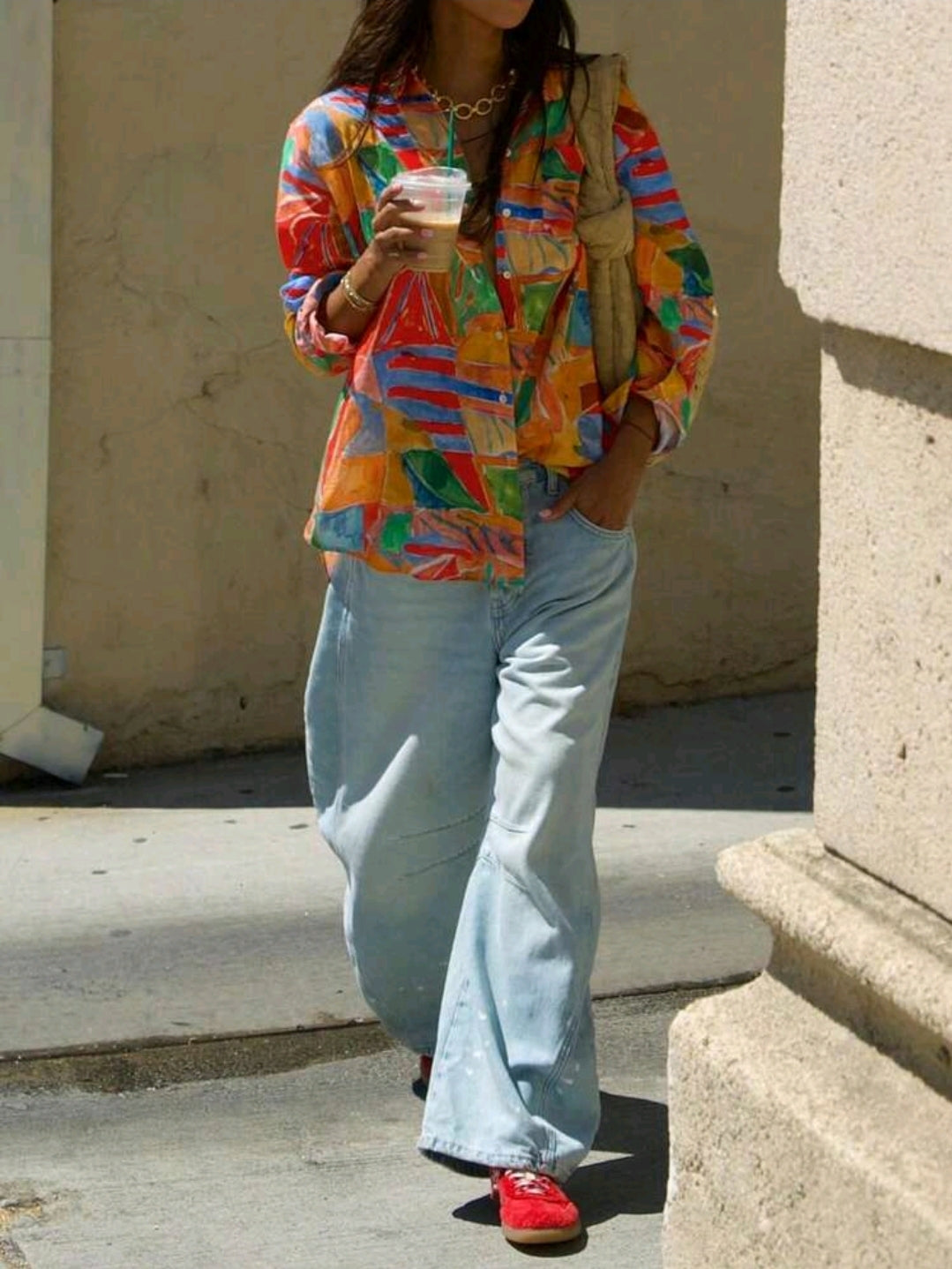 Colorful Tropical Print Button-Up Shirt for Women