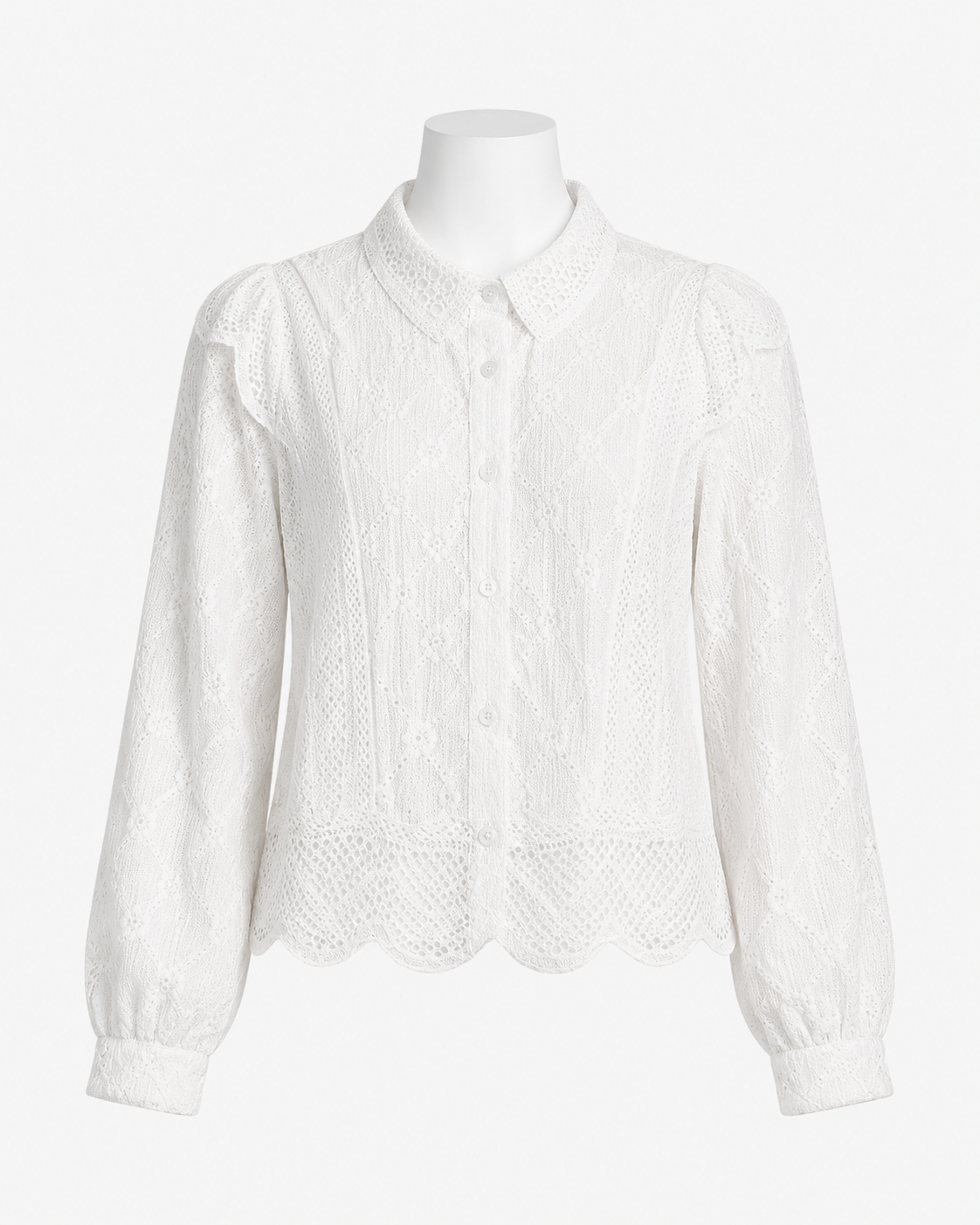 Women White Embroidered Lace Button Blouse