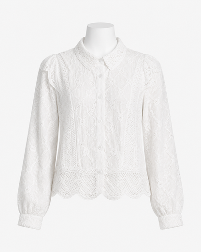 Women White Embroidered Lace Button Blouse