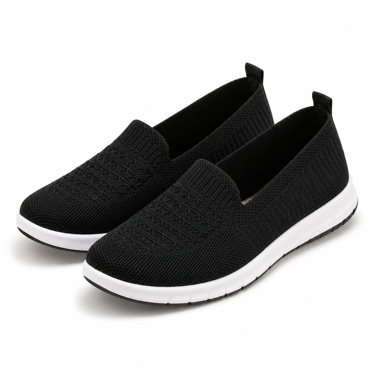 Women’s Black Knit Slip-On Walking Shoes