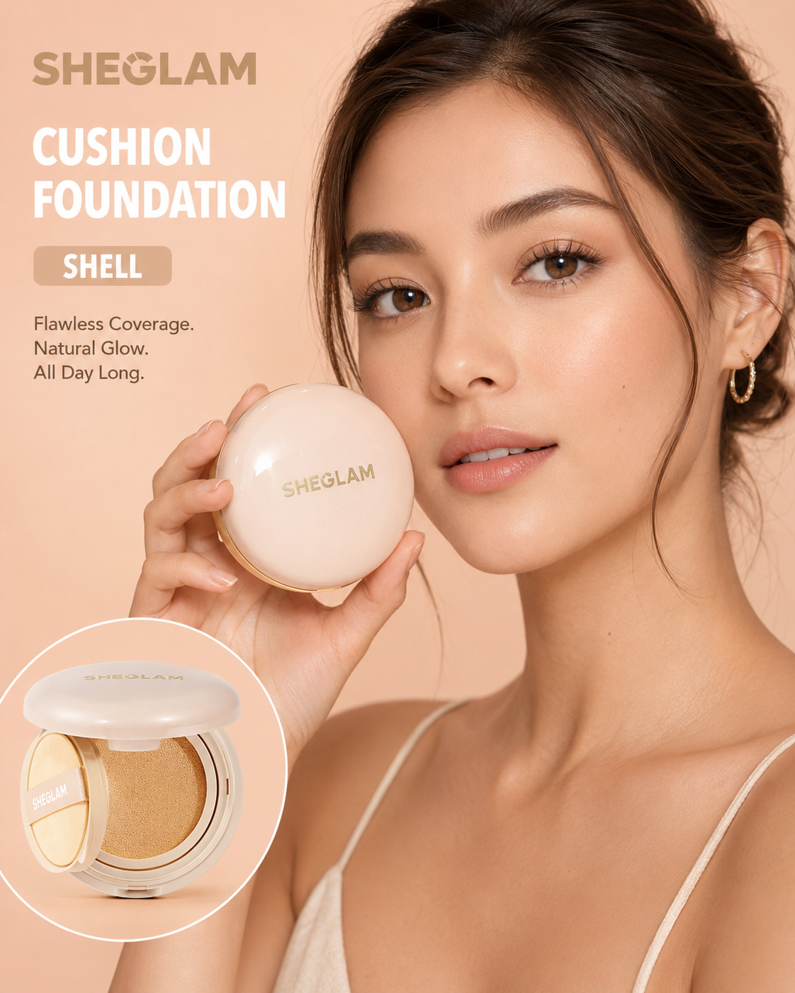 SHEGLAM Cushion Foundation – Shell, Waterproof Longwear Cushion Base Makeup