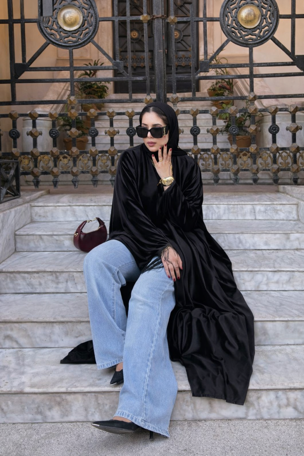 Luxury Black Satin Open Front Abaya Cardigan for Women – Elegant Modest Kimono
