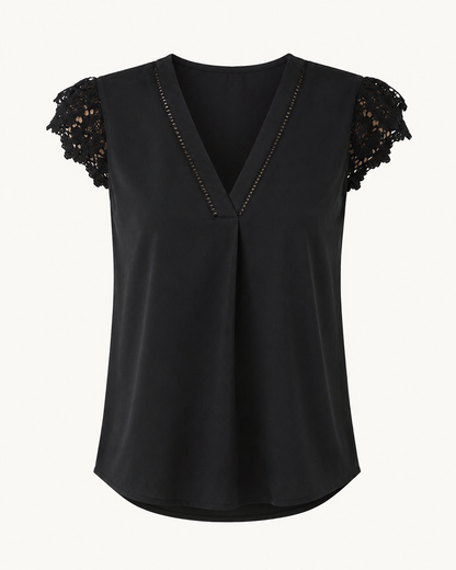 Women’s Black Lace Sleeve V-Neck Blouse – SHEIN Fast Delivery in 5 Days