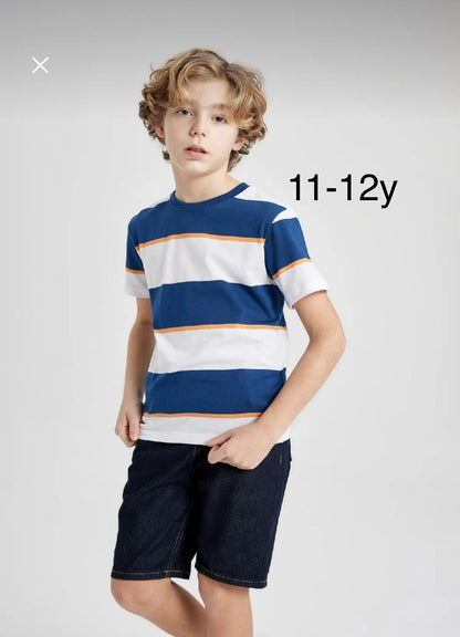Defacto Boys Blue White Striped T-Shirt 11-12Y