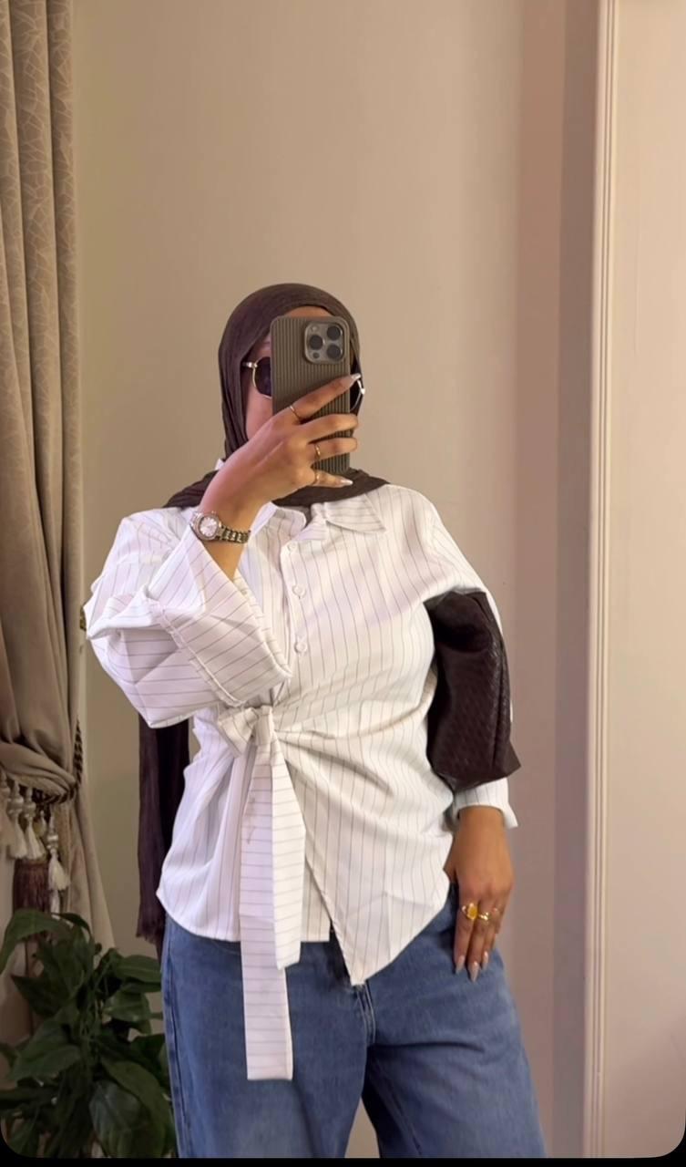 Women’s Striped Tie Side Shirt – Oversized Casual Button Down Blouse