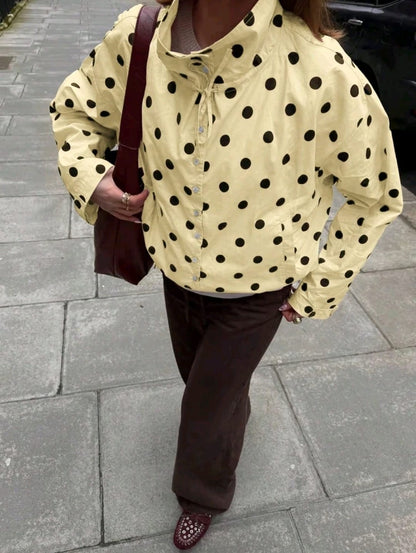 SHEIN Women Yellow Polka Dot Tie Neck Blouse