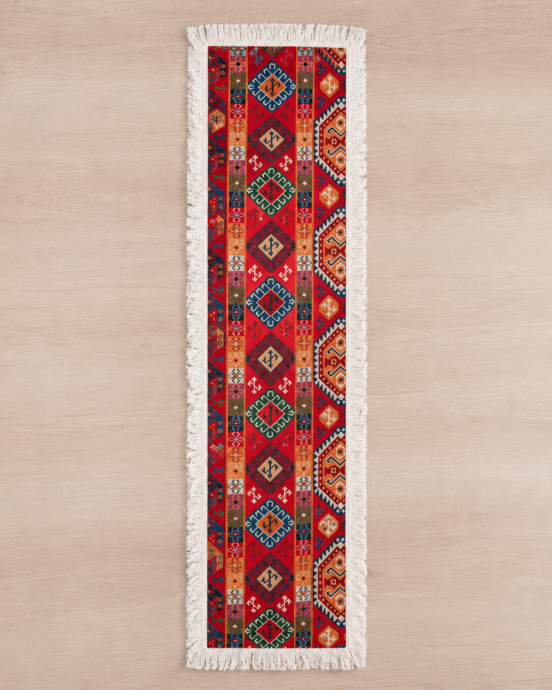 Bohemian Red Geometric Tassel Table Runner