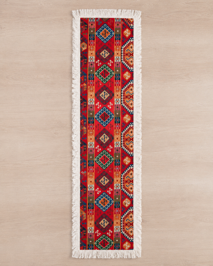 Bohemian Red Geometric Tassel Table Runner