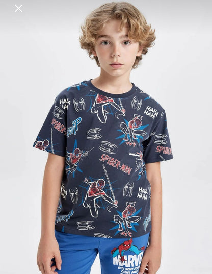 Defacto Boys Navy Spider-Man Allover Print T-Shirt