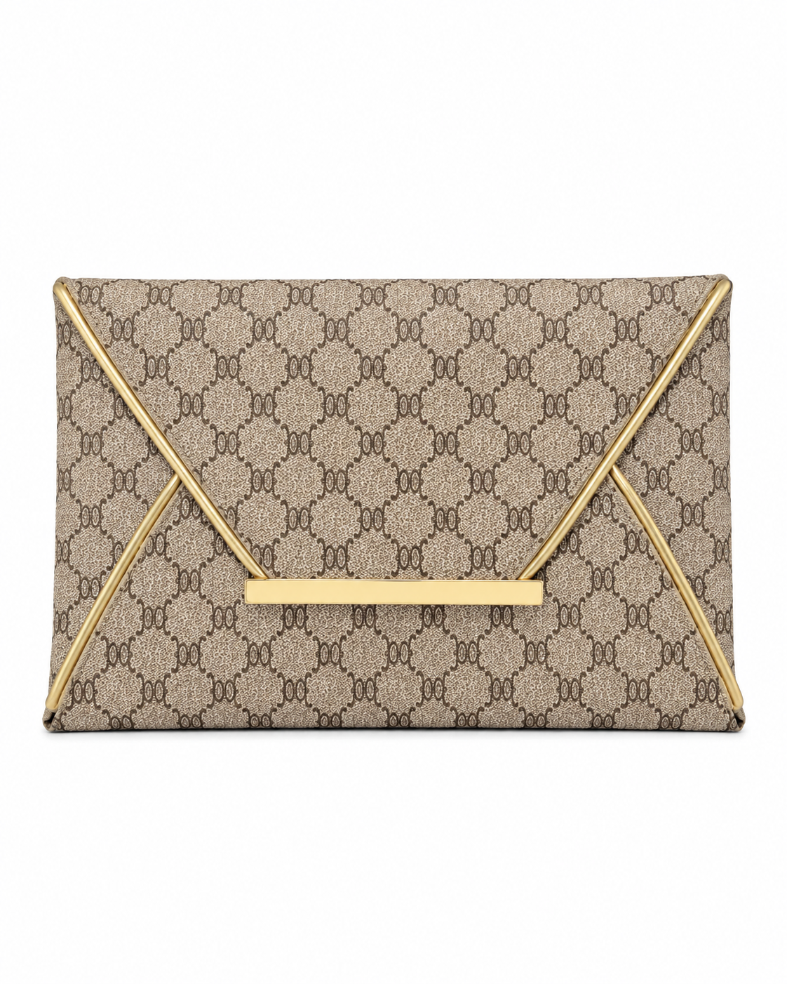 Geometric Envelope Clutch Bag, Gray Grid Pattern Evening Handbag with Gold Metal Trim
