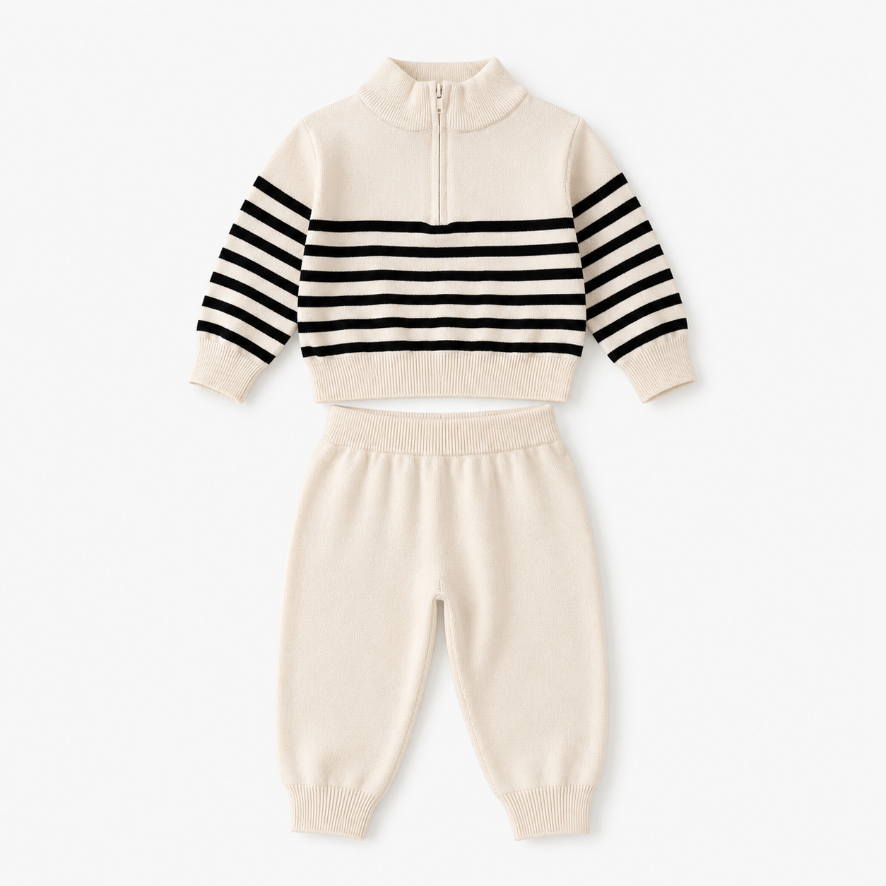 Baby Girls Cream and Black Striped Knit Top and Pants Set