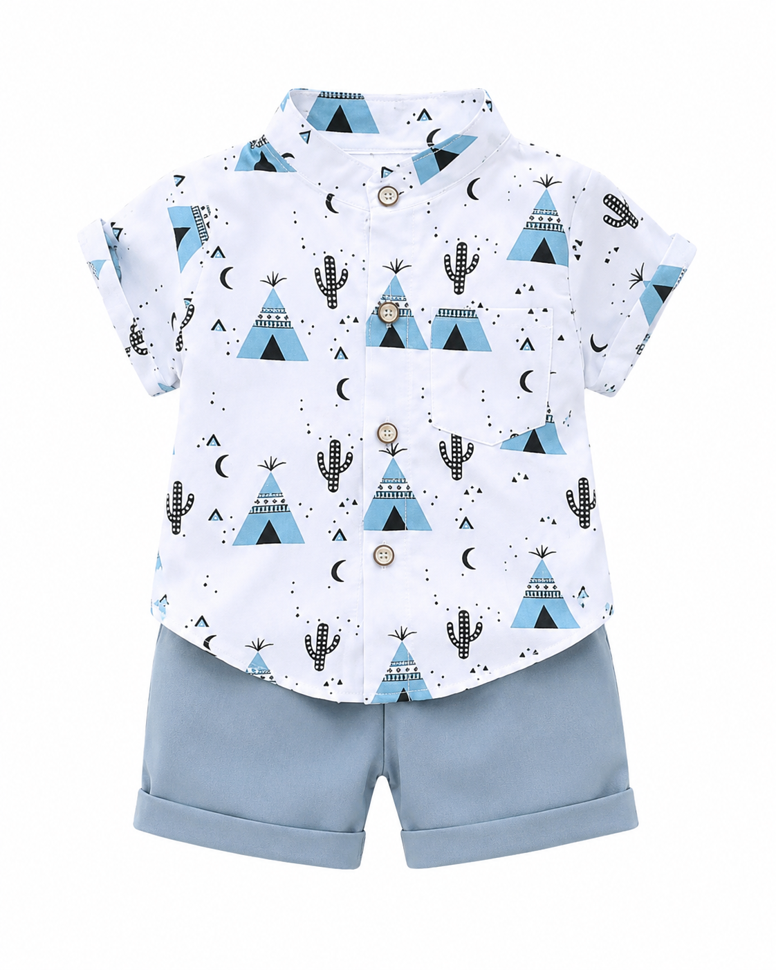 Boys White Printed Shirt and Blue Shorts Set – SHEIN Fast Delivery in 5 Days