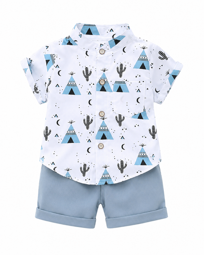 Boys White Printed Shirt and Blue Shorts Set – SHEIN Fast Delivery in 5 Days