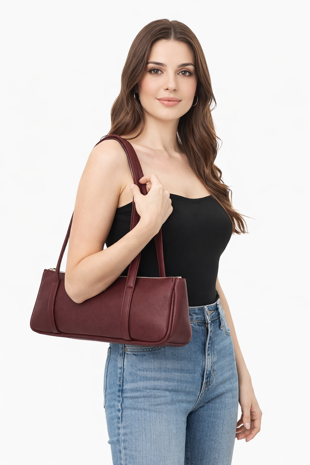 Burgundy fossil Slim Top Handle Shoulder Bag – Women’s Structured Mini Everyday Handbag with Zip Closure