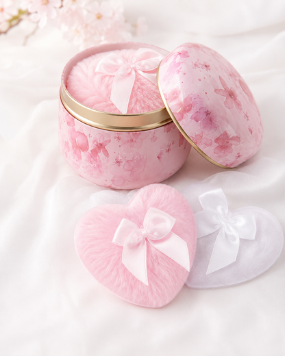 SHEIN Pink Floral Powder Puff Storage Box Set