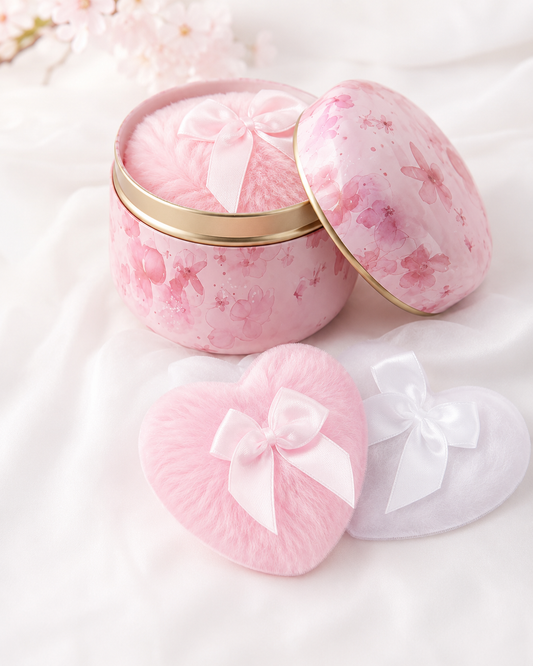 SHEIN Pink Floral Powder Puff Storage Box Set