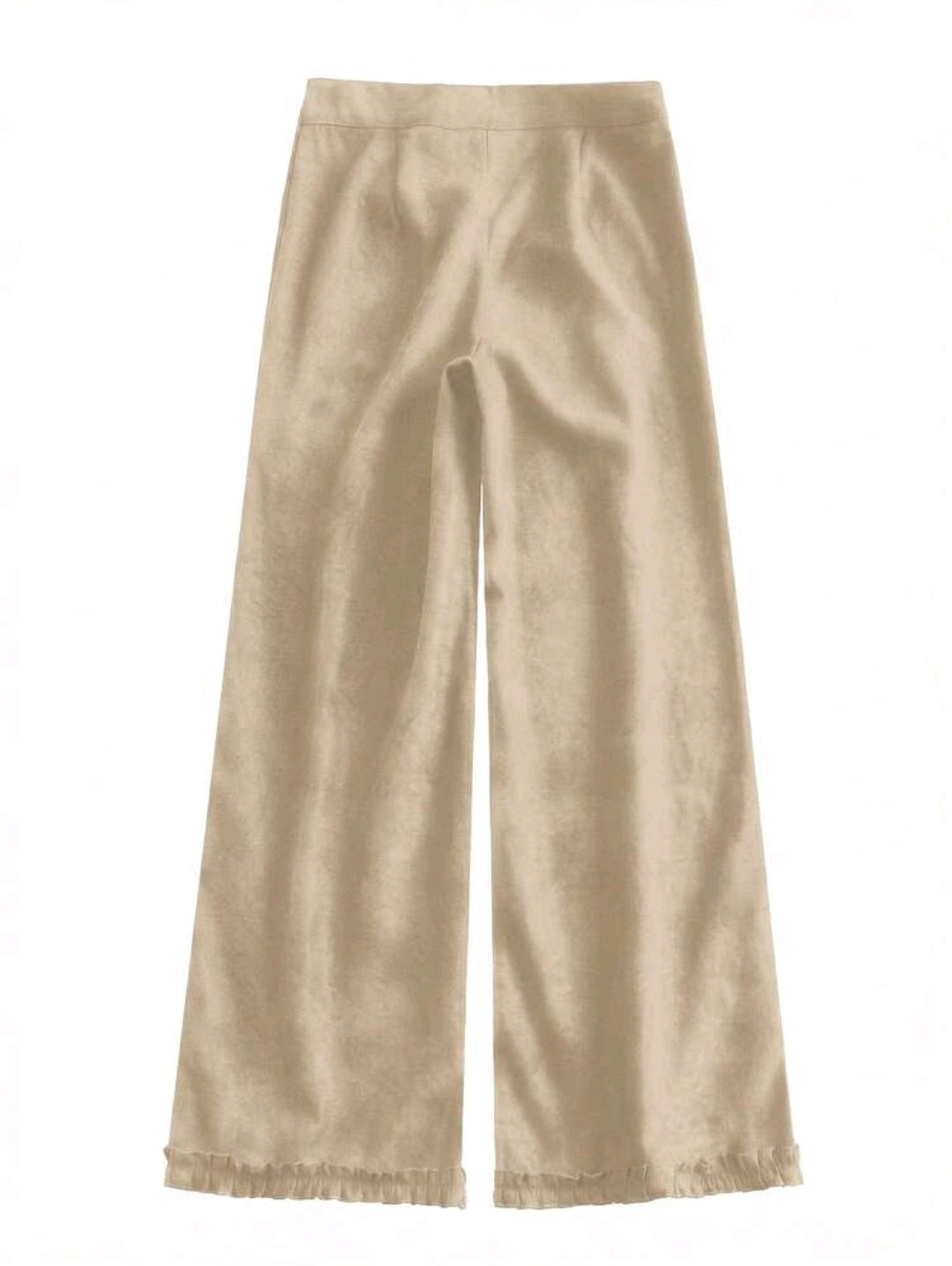 SHEIN Fast Delivery Beige Wide Leg Pants with Ruffle Hem