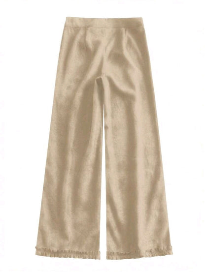 SHEIN Fast Delivery Beige Wide Leg Pants with Ruffle Hem