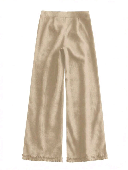 SHEIN Fast Delivery Beige Wide Leg Pants with Ruffle Hem