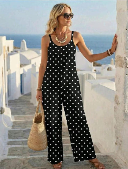 SHEIN Fast Delivery Black Polka Dot Wide Leg Jumpsuit