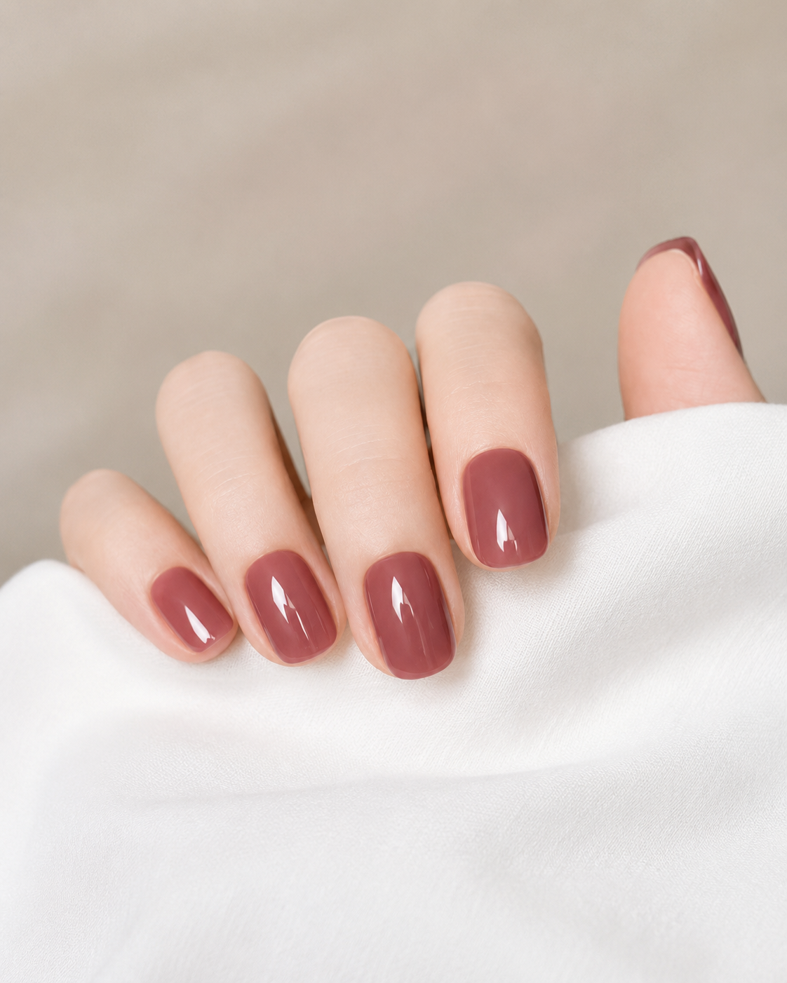 Glossy Rose Brown Short Square Press-On Nails, Elegant Full Cover False Nail Set