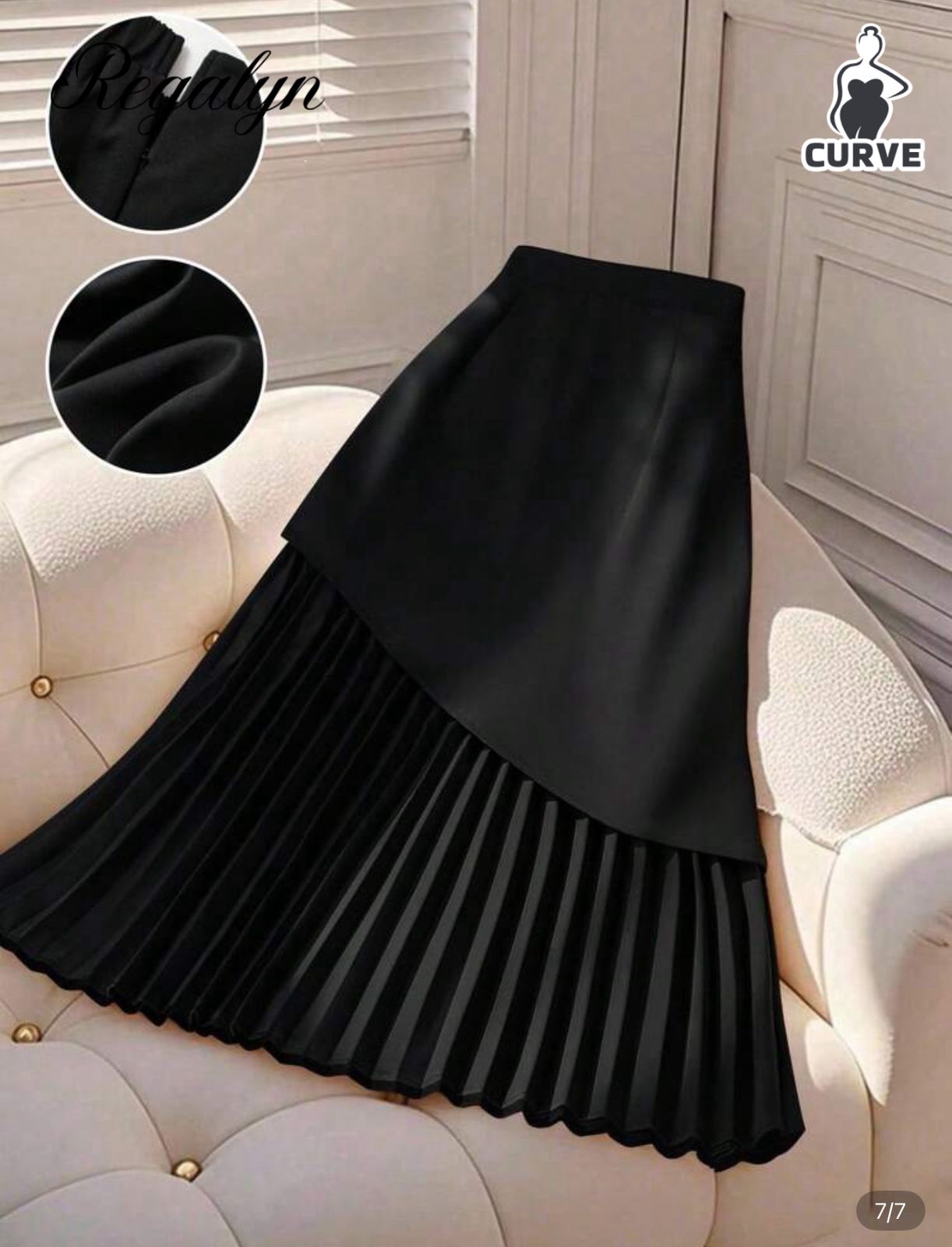 Women’s Black Asymmetrical Pleated Midi Skirt – Elegant High Waist Flowy Skirt